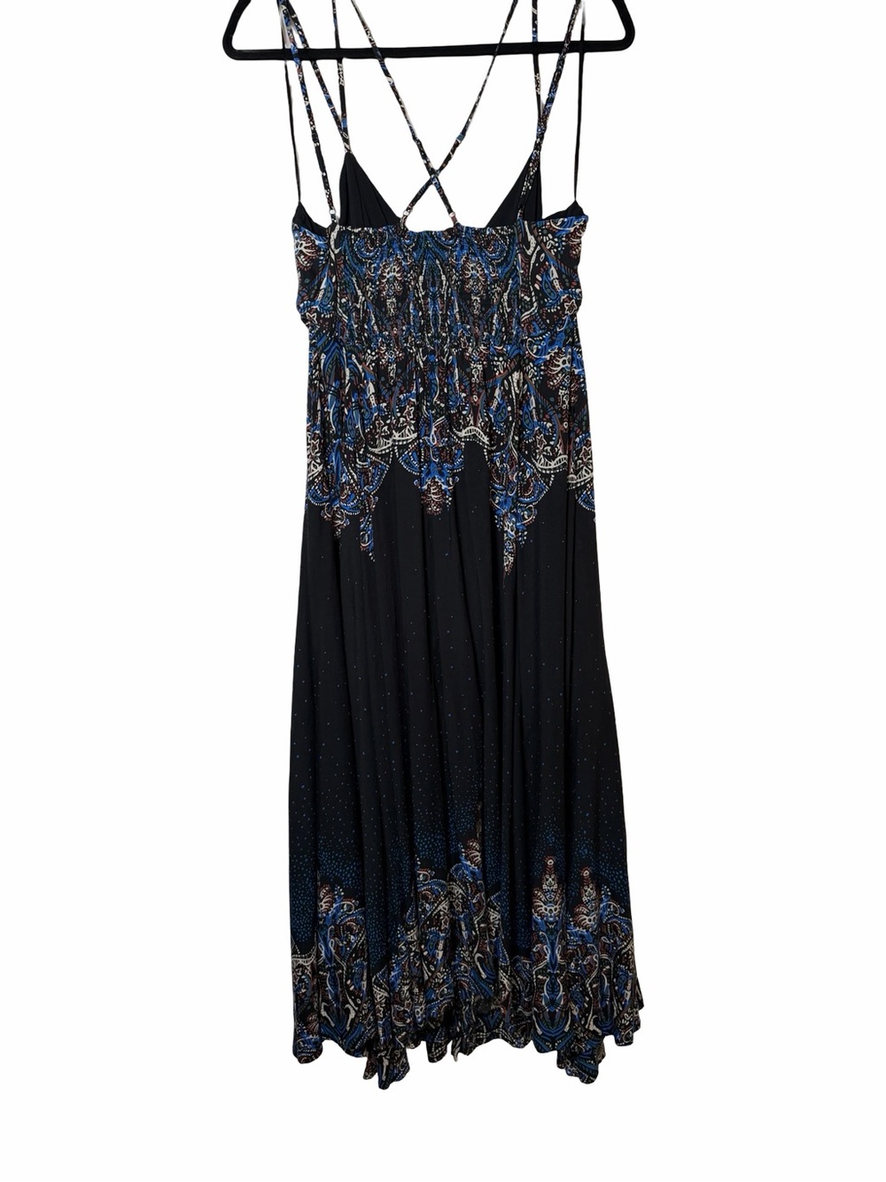 Free People Maxi Dress Blue Boho Paisley Criss Cross Back Large - Picture 3 of 12